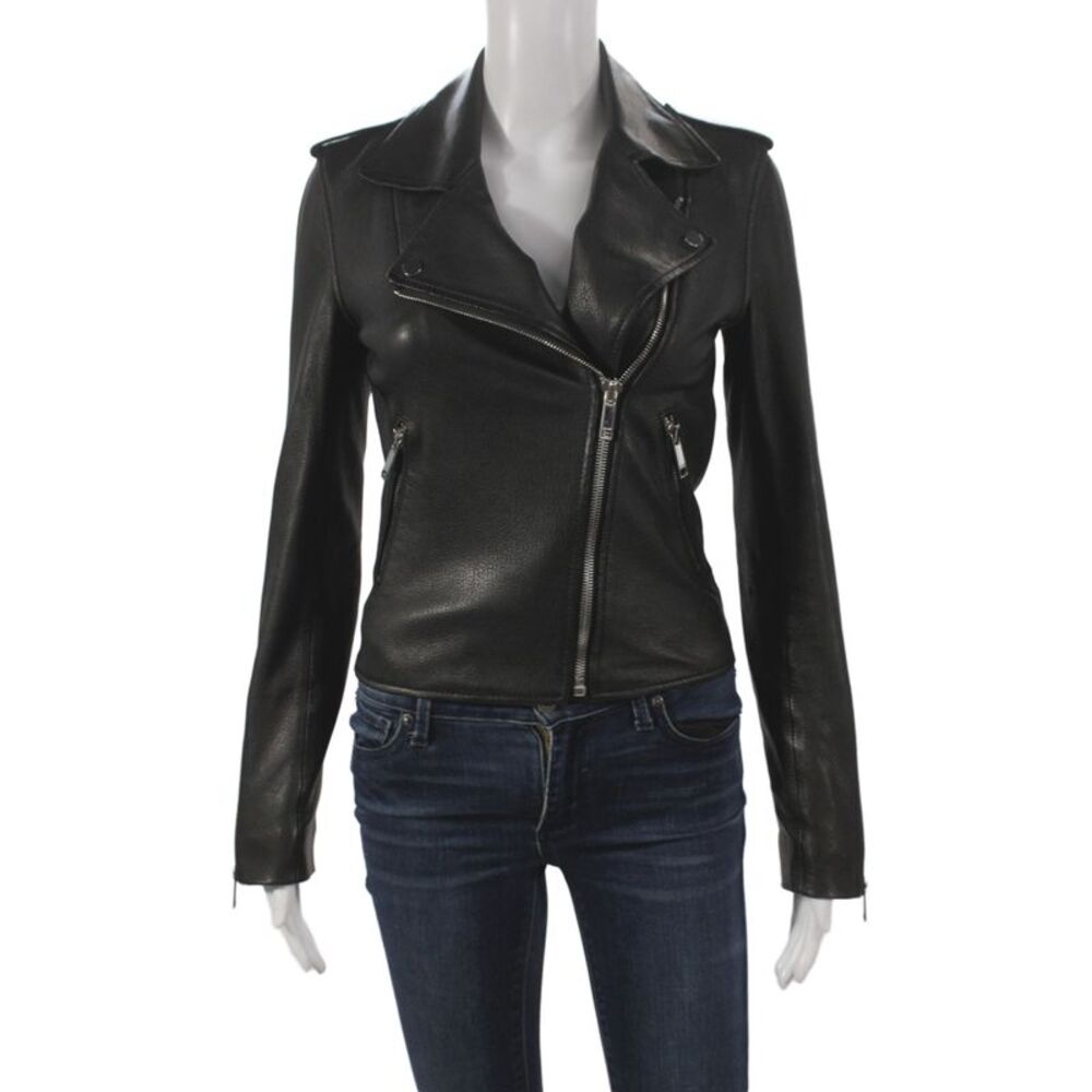 LTH JKT Women Biker Leather Black Snap Jacket Long Sleeve Size XS